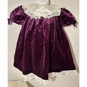 Vtg Purple Velvet Holiday Party Dress, Lace Trim, 4T USA Caitlyn Scott
